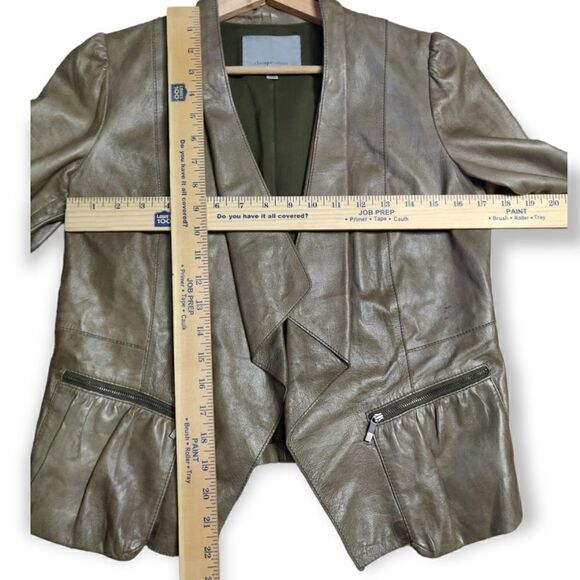 CLASSIQUES ENTIER 100% genuine lamb leather olive green open front jacket blazer - Picture 3 of 7